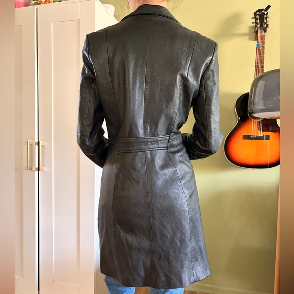 Vintage Women's Black Leather Button-Front Coat - Picture 2 of 3